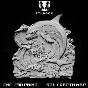 Delfin 3D STL | CNC-Fräser | Holzschnitzerei | Ausschnitt | Kommerzielle Nutzung | Wanddekoration | 3D Druck | Tiefenkarte | Graustufen