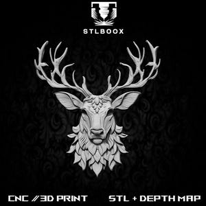 3D STL de cerf | Routeur CNC | Sculpture sur bois | Découpe | Utilisation commerciale | Décoration murale | Impression 3D | Carte de la profondeur | Niveaux de gris