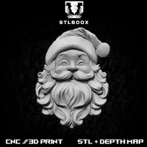 STL 3D du Père Noël | Routeur CNC | Sculpture sur bois | Découpe | Utilisation commerciale | Décoration murale | Impression 3D | Carte de la profondeur | Niveaux de gris