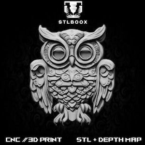3D STL hibou | Routeur CNC | Sculpture sur bois | Découpe | Utilisation commerciale | Décoration murale | Impression 3D | Carte de la profondeur | Niveaux de gris