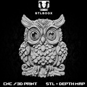 3D STL hibou | Routeur CNC | Sculpture sur bois | Découpe | Utilisation commerciale | Décoration murale | Impression 3D | Carte de la profondeur | Niveaux de gris