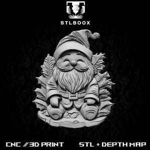 STL 3D du Père Noël | Routeur CNC | Sculpture sur bois | Découpe | Utilisation commerciale | Décoration murale | Impression 3D | Carte de la profondeur | Niveaux de gris