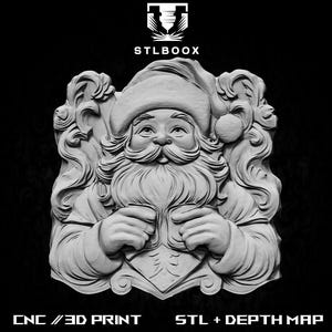 STL 3D du Père Noël | Routeur CNC | Sculpture sur bois | Découpe | Utilisation commerciale | Décoration murale | Impression 3D | Carte de la profondeur | Niveaux de gris