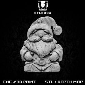 Gnome Christmas 3D STL | CNC Router | Wood Carving | Cutting | Commercial Use | Wall Decor | 3D Print | Depth Map | Grayscale