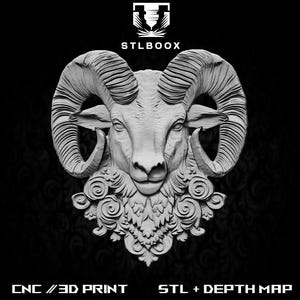 Fichier 3D tête de bélier 3D | Routeur CNC | Sculpture sur bois | Découpe | Utilisation commerciale | Décoration murale | Impression 3D | Carte de la profondeur | Niveaux de gris