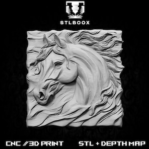Caballo 3D STL / Enrutador CNC / Tallado en madera / Corte / Uso comercial / Decoración de pared / Impresión 3D / Mapa de profundidad / Escala de grises