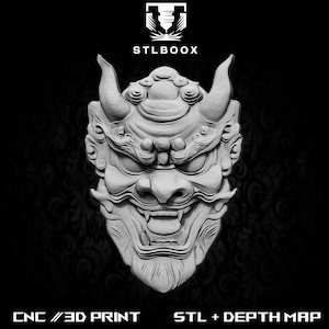 Japanischer Oni 3D STL | CNC-Fräser | Holzschnitzerei | Ausschnitt | Kommerzielle Nutzung | Wanddekoration | 3D Druck | Tiefenkarte | Graustufen