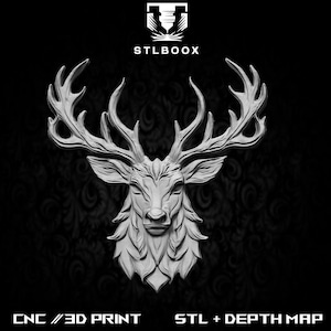 3D STL de cerf | Routeur CNC | Sculpture sur bois | Découpe | Utilisation commerciale | Décoration murale | Impression 3D | Carte de la profondeur | Niveaux de gris