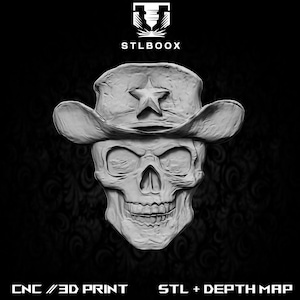 Skull Star 3D STL | CNC Router | Wood Carving | Cutting | Commercial Use | Wall Decor | 3D Print | Depth Map | Grayscale