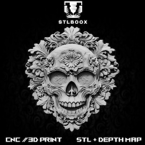 Aztec Skull 3D STL | CNC Router | Wood Carving | Cutting | Commercial Use | Wall Decor | 3D Print | Depth Map | Grayscale
