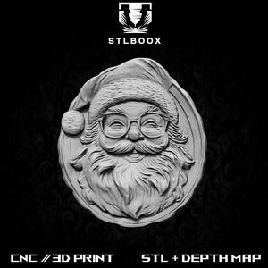 Papai Noel 3D STL | Roteador CNC | Escultura em madeira | Corte | Uso comercial | Decoração de parede | Impressão 3D | Mapa de profundidade | Escala de cinza