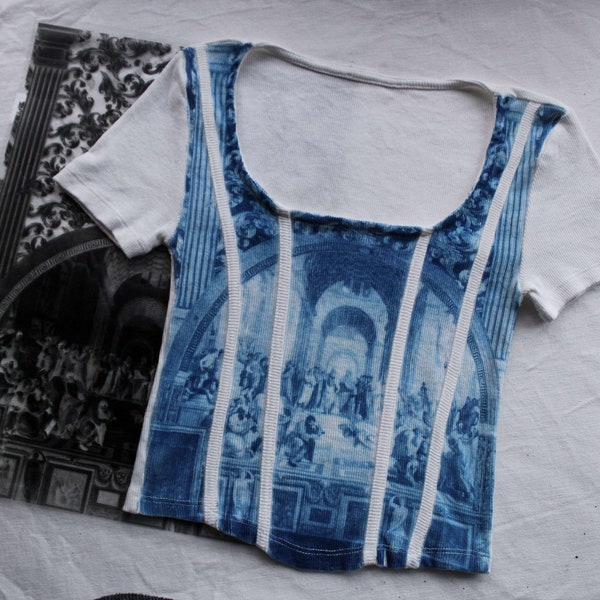 School of Athens Cyanotype Crop Top - Athens in Blue