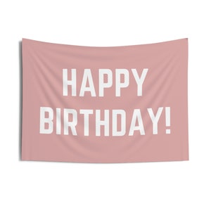 Faixa e tapeçaria coloridas de Feliz Aniversário - Decorações vibrantes e divertidas para festas - Cenário retrô de Feliz Aniversário - Rosa empoeirado / Rosa