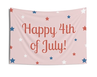 Pink Patriotic 4th of July Tapestry Banner - Celebrate Independence Day in Style! - 4th of July Party Decor - Summer BBQ Party