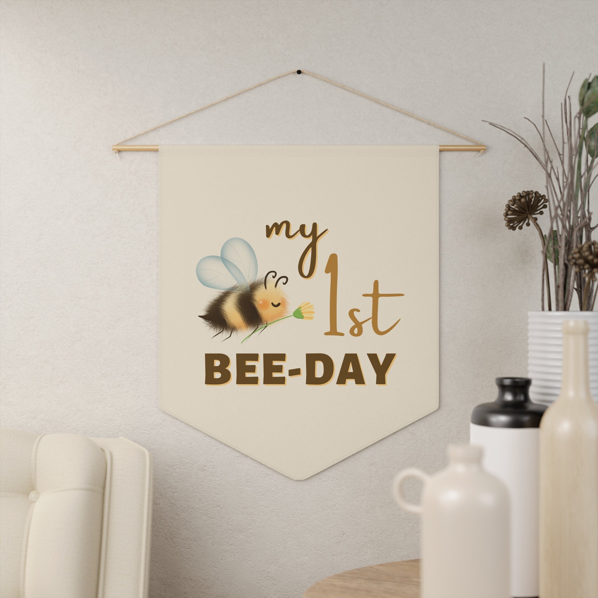 My First Bee Day Pennant - 1st Birthday Banner - Happy Birthday Sign ...