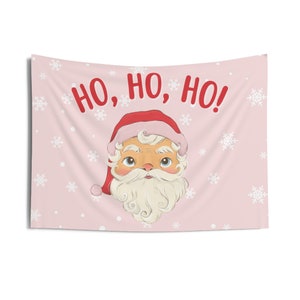 Ho Ho Ho Christmas Tapestry - Playroom Christmas Banner - Kid Christmas Decor - Vintage Christmas Decor - Santa Christmas Sign - Pink Xmas