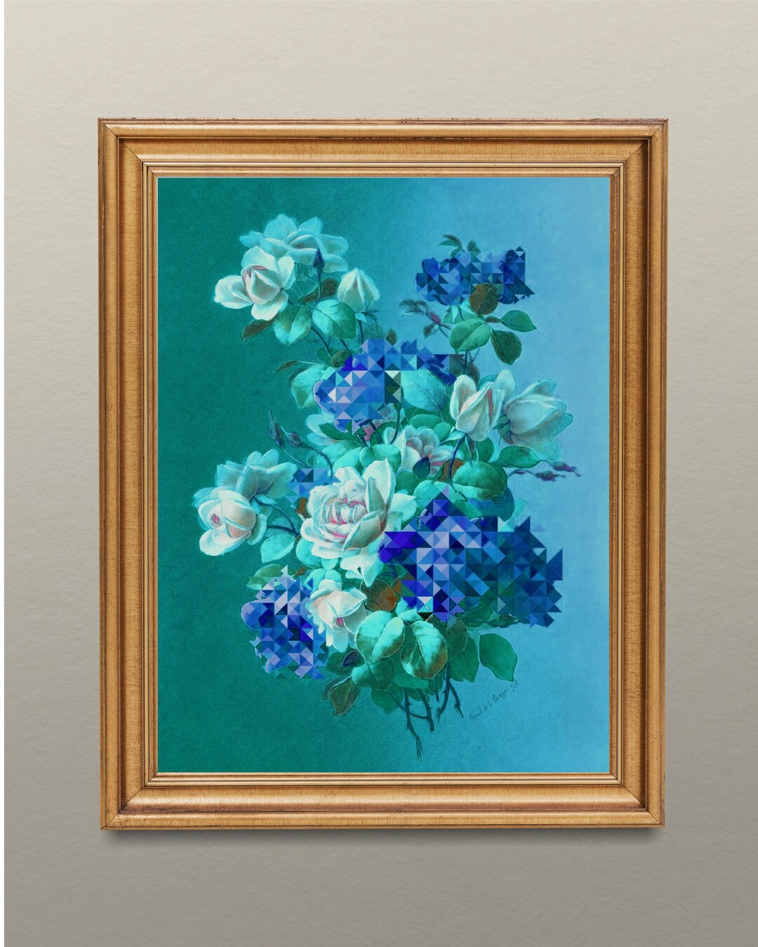 Pixelated Blue Rose Wall Art Digital Download Trendy Art Printable