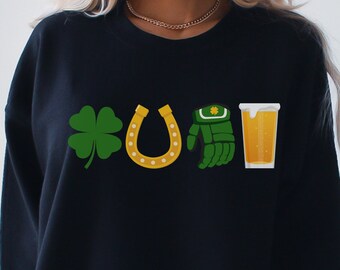 Sudadera del día de san patricio de hockey sobre hielo para adultos liga de cerveza de hockey suéter de regalo de hockey camisa de regalo de papá de hockey para jugador de hockey