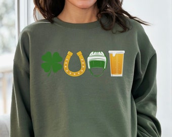 Casco de hockey sobre hielo sudadera del día de san patricio para adultos hockey liga de cerveza hockey regalo suéter hockey papá regalo camisa para jugador de hockey