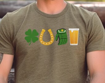 Hockey sobre hielo St Patricks día camiseta hockey papá regalo tee cerveza liga adulto hockey regalo camisa para adultos liga hockey saint patricks día camiseta