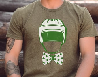 Hockey sobre hielo St Patricks día camiseta hockey papá regalo camiseta vacaciones adulto hockey regalo camisa para adultos liga hockey saint pats casco camiseta
