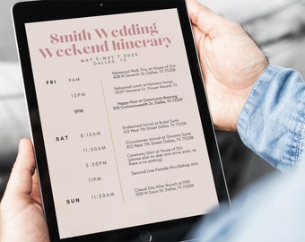 Editable Wedding Weekend Itinerary, Downloadable Wedding weekend Itinerary, Digital Itinerary for events