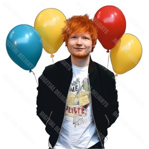 X2 Ed Sheeran With Balloons PNG Transparent Clipart Abstact Design,Printable Sublimation,Digital Instant Download,Love For Music Art