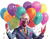 King Charles With Balloons PNG Transparent Clipart Abstract Design - Digital Instant Download