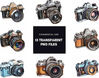 Camera Clipart - 12 High Quality JPGs - Vintage Photography Watercolor Clipart - Digital Planner - Journaling - Card Making - Download