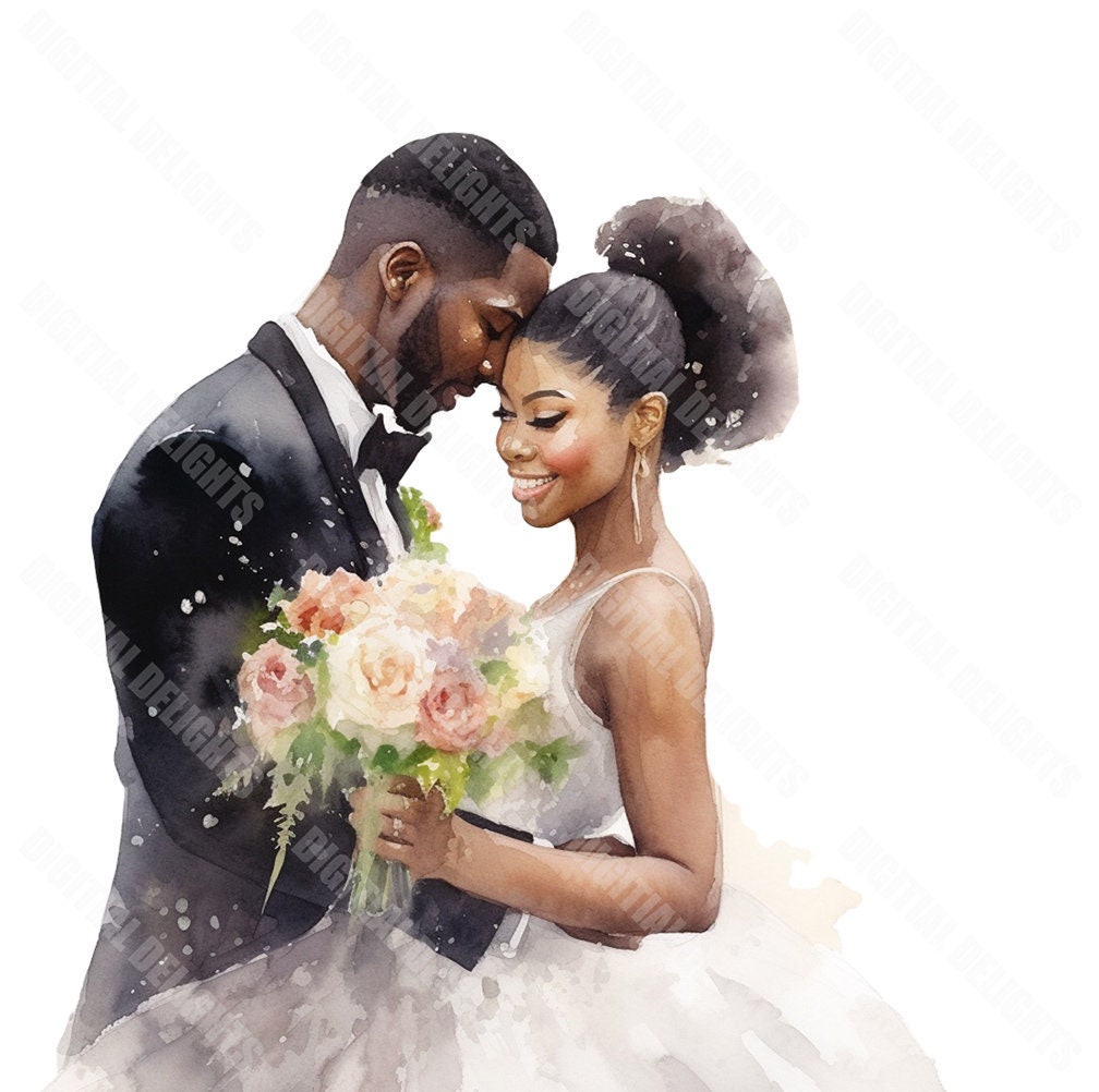 9 Just Married Black Couple Clipart Png , Black Couple Art Bundle for ...