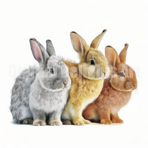 Three Bunny Rabbits PNG Digital Download Files - Bunnies Rabbits Clipart Clip Art Easter Spring