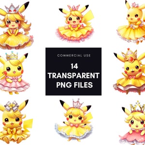 14 Tutu and Tiara Transparent pikachu Png Clipart, Paper Crafting, Watercolor Wall Art Commercial Use Digital Instant Download
