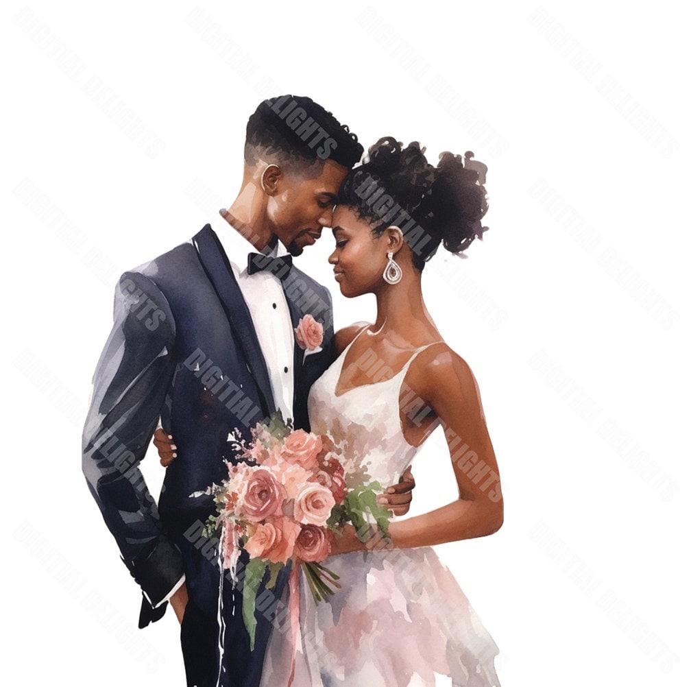 9 Just Married Black Couple Clipart Png , Black Couple Art Bundle for ...