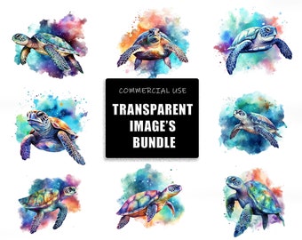 Watercolor Sea Turtle Clipart Bundle - 30 High-Resolution PNG Images for Kids Sublimation Designs, for Commercial Use, Kids png