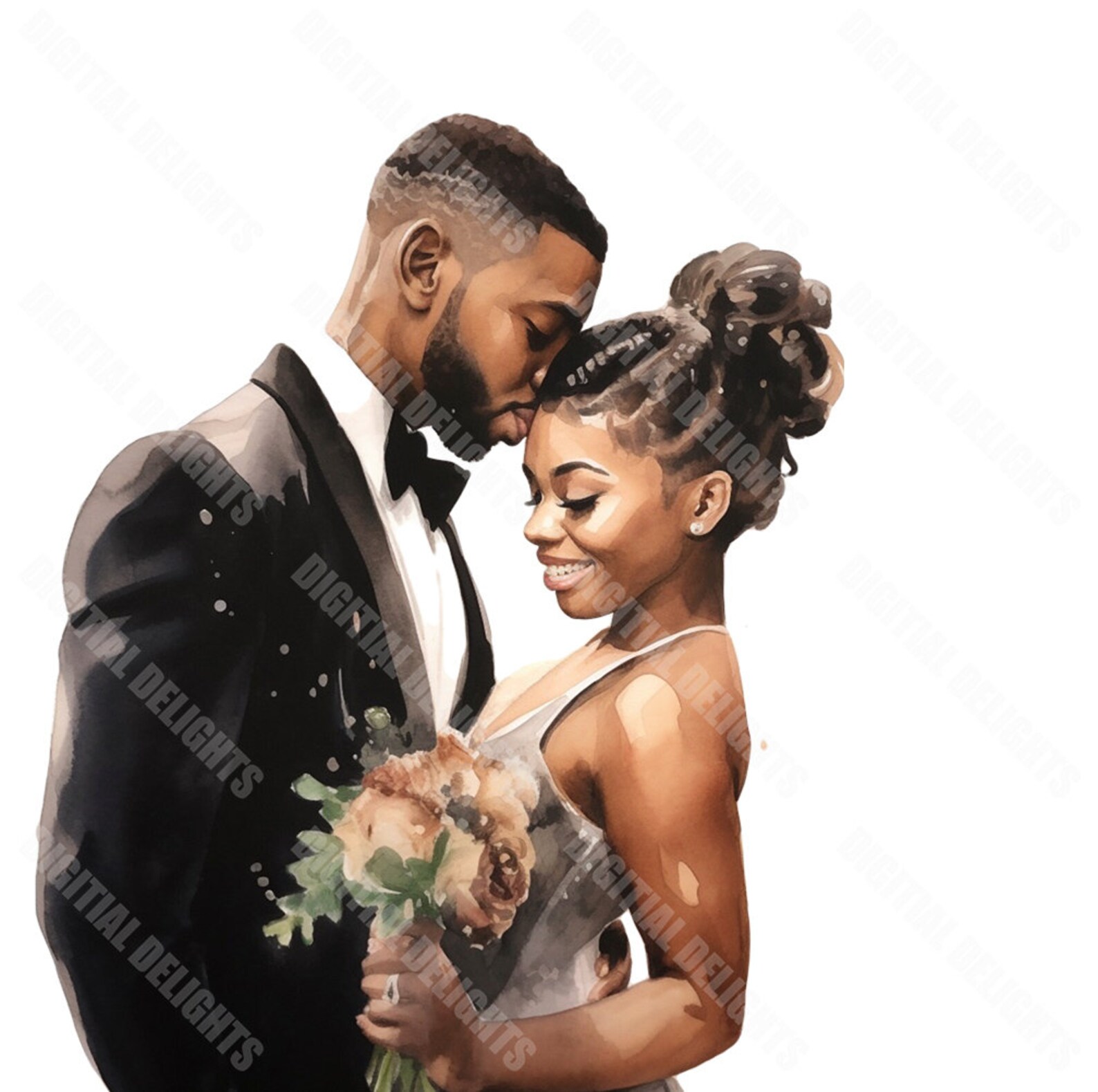 9 Just Married Black Couple Clipart Png , Black Couple Art Bundle for ...