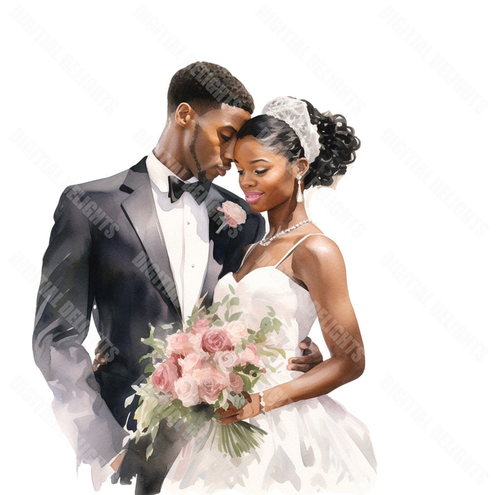 9 Just Married Black Couple Clipart Png , Black Couple Art Bundle for ...