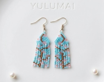 PDF Pattern Cherry blossom earrings pattern - Brick Stitch and fringe earrings beading, Miyuki Delica 11/0, Japan Collection - 24 pages