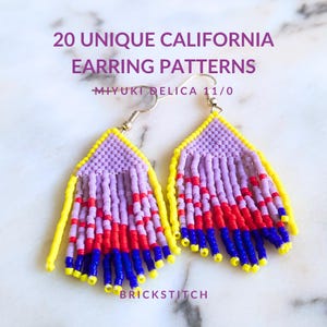 20 California Beaded Earring Patterns E-Book | Miyuki Delica 11/0 Brickstitch Charts | Boho Jewelry Tutorial PDF