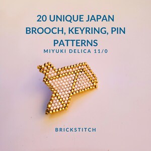 20 Japan Beaded Pin Patterns E-Book | miyuki delica beads Brickstitch Charts | Kawaii Japanese Jewelry Tutorial PDF  23 pages PDF.