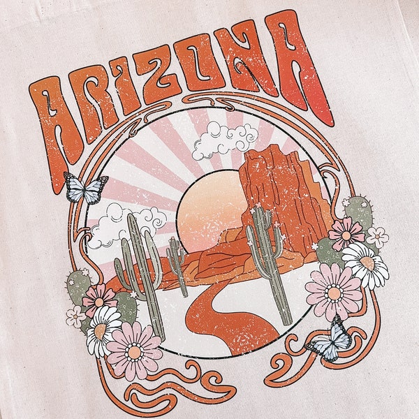 Arizona Tote Bag | Tote Bag | Phoenix | AZ |  State 48 | Personalized Bag | Boho Purse | Cactus Purse | Retro Apparel | Retro Clothing |