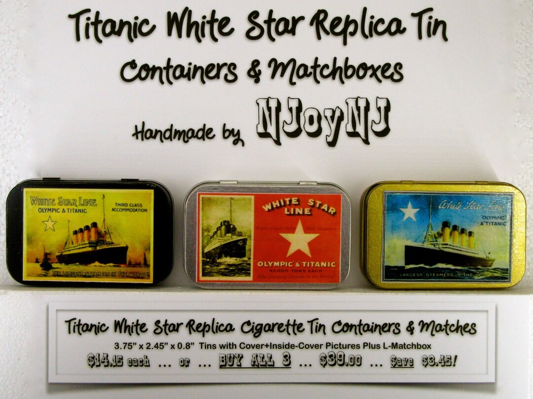 Titanic White Star Replica Cigarette Tin Containers & Matches