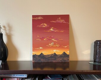 Sunset Mountain Landscape Acrylic Painting on Canvas Board OOAK