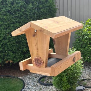 Handcrafted Cedar Bird Feeder: Reclaimed Wood, Hanging Design