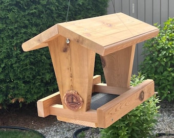 Handcrafted Cedar Bird Feeder: Reclaimed Wood, Hanging Design