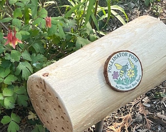 Bee Hotel: Rustic Cedar Log Pollinator Habitat for Native Bees