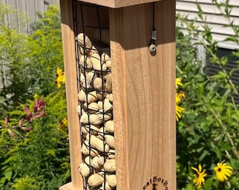 Whole Peanut Bird Feeder: Handcrafted from Reclaimed Cedar Wood, Rustic Backyard Decor