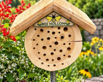 Bee Hollow Cedar House | Mason Bee Insect Hotel, Garden Pollinator Habitat