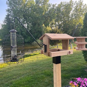 Reclaimed Cedar Bird Feeder Station: Post Mount, Dual Hanger Arms