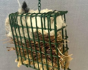 Natural Bird Nesting Material Kit: Hanging Basket with Wool, Cotton & Fur