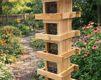 Handmade Stacked Cedar Bird Feeder: Modern Rustic Outdoor Design